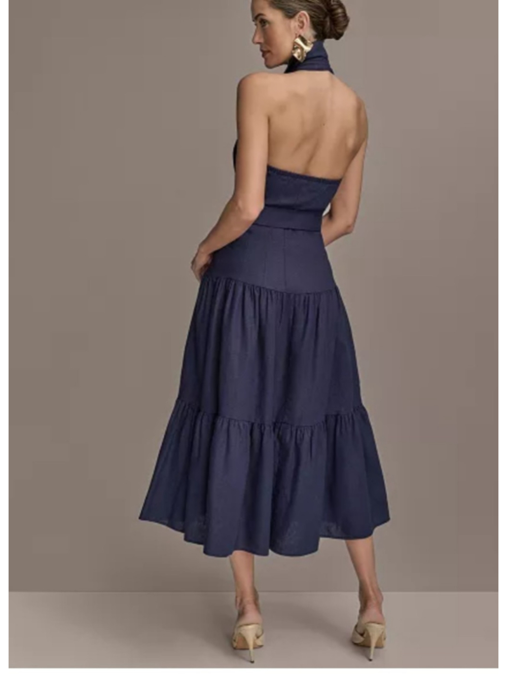 NWT Donna Karan New York Ink Blue Halter Tiered Maxi Dress Size 6 - Picture 3 of 14